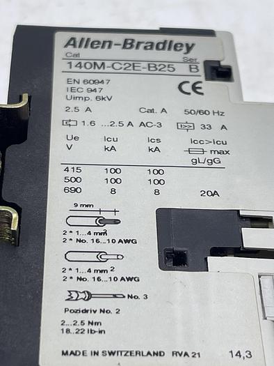 Used Allen-Bradley 140M-C2E-B25 Ser B 140-DC1 Ser C 