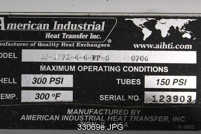 Unused American Industrial CS-1772-4-6-FP-S Shell and Tube Heat Exchanger #33069