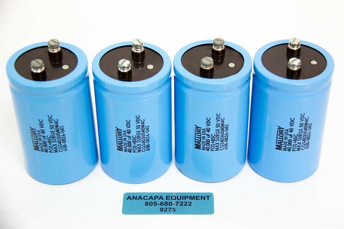 Used MALLORY Electrolytic Capacitor 40.000uF, 40 Vdc, POS+85ºC. Lot of 4 . New(9275)K