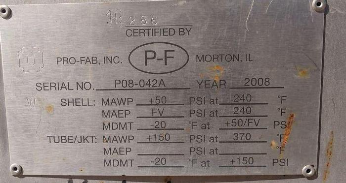 Used Tank, 750 Gallon, 316 Stainless Steel, 50 PSI, Full Vacuum, Reboiler #S744215
