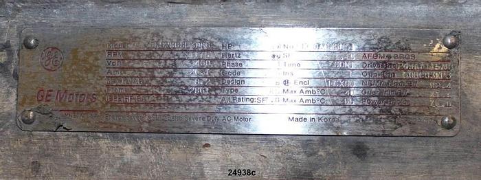 Used General Electric 5KS286SE308B Ac Motor, 20 Hp, 1175 Rpm, 460 Volts, 60 Hz, 1.15 Sf, 286T Frame, Code G, Design B, Class F, 92.4% Efficiency, 76.0% Pf #24938