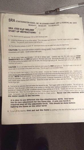 Used SRA #350 H20 Hydrogen Soldering Torch Welder High Temp Precision Gold Jewelry