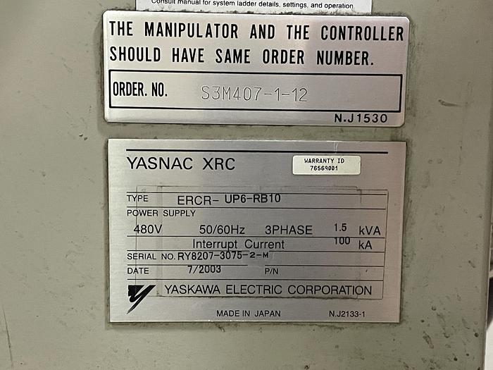Used MOTOMAN ARCWORLD WELD CELL W/ INDEX TABLE AND UP6 ROBOT WITH XRC CONTROL