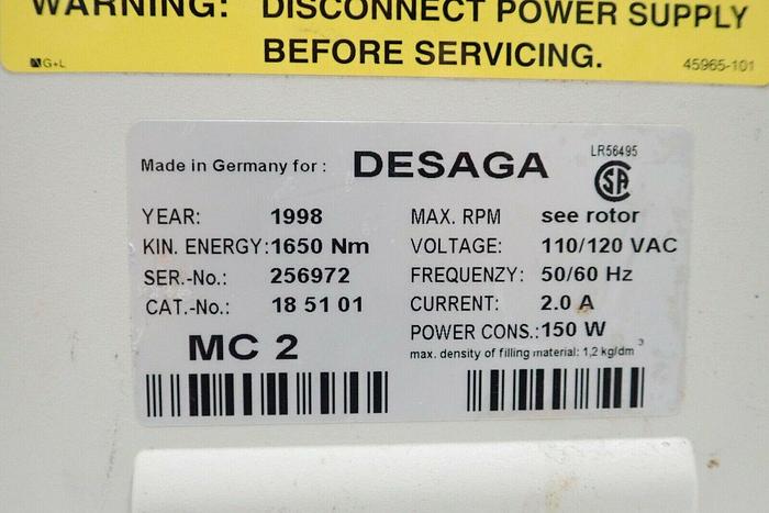 Used Desaga MC 2 Centrifuge w/ Rotor