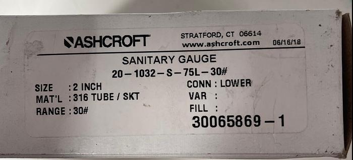 Ashcroft 20-1032-S-75L-30# 2" Sanitary Gauge 0-30 PSI