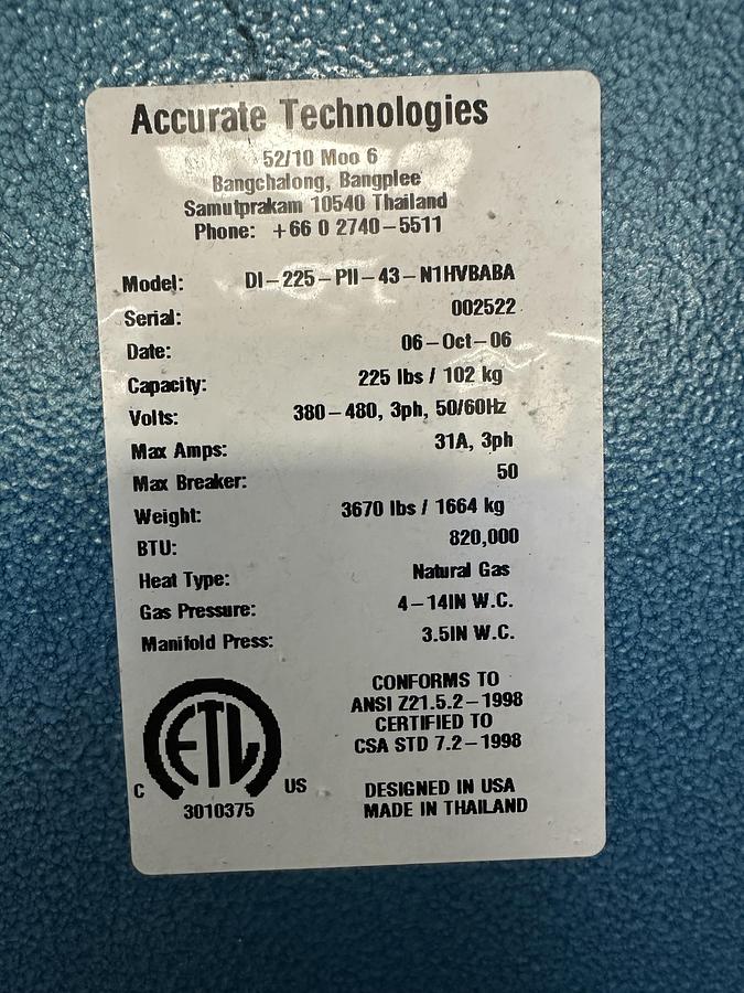 Used 2006 B&C Technologies 225lb gas dyer