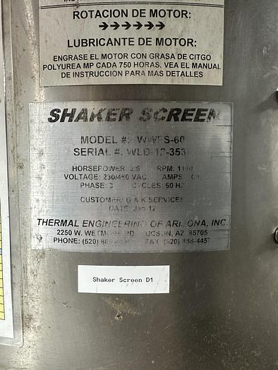 Used TEA  60" Shaker Screen with tank