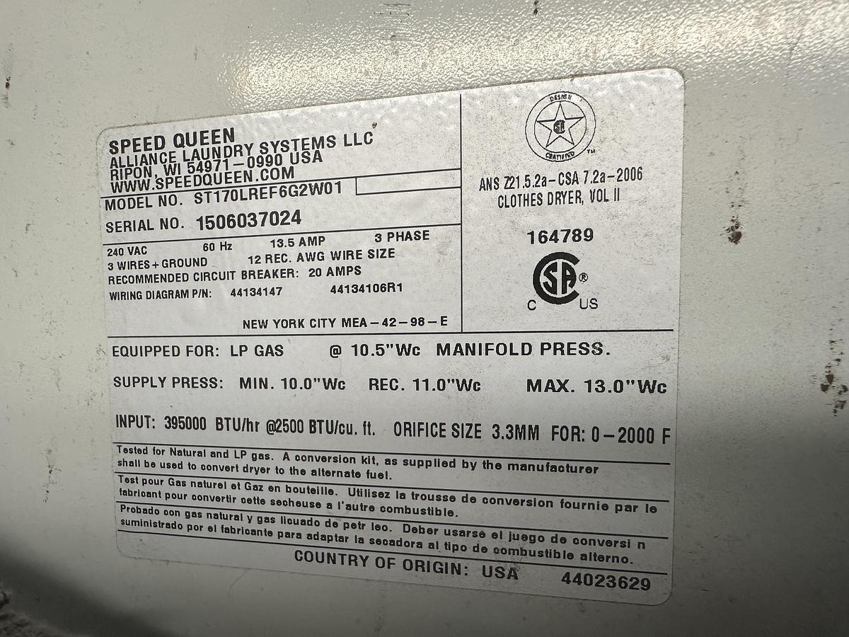 Used 2015 SPEED QUEEN  ST170 GAS DRYER