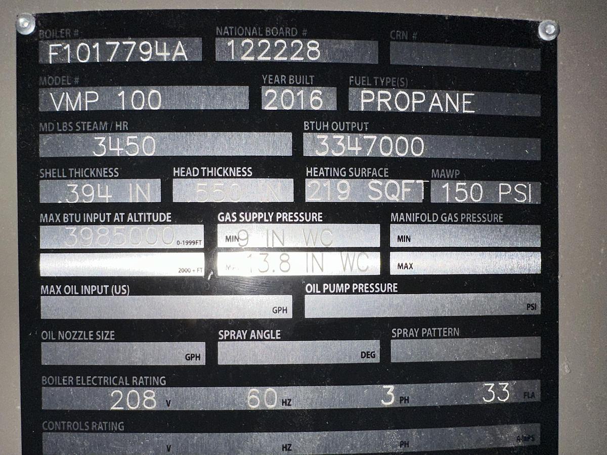 Used 2016 FULTON VMP 100 STEAM BOILER