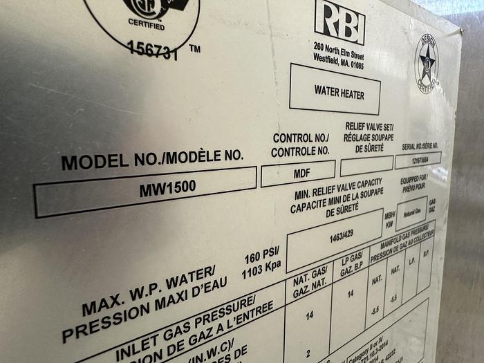 Used RBI water heater with storage tank