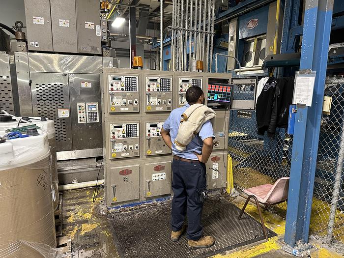 Used Milnor CBW system dryers (5 available) with Autolint