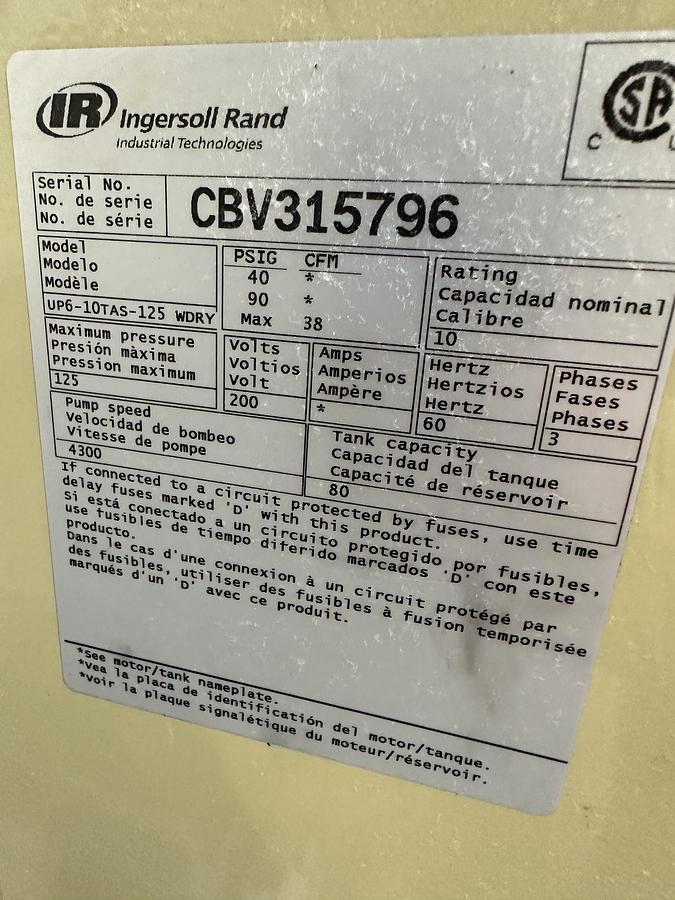 Used 2015 INGERSOLL RAND UP6-10TAS-125