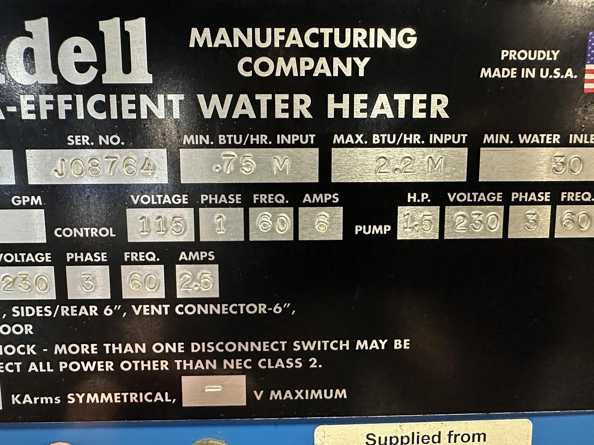 Used Ludell 2.2mmBTU Water Heater w/tank