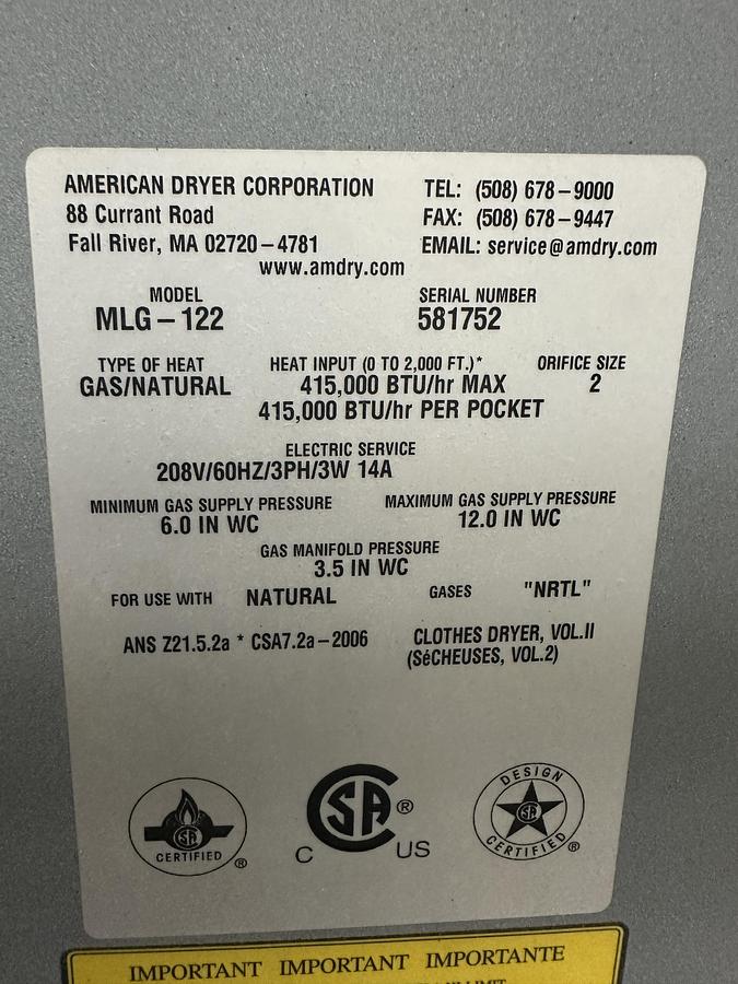 Used ADC/MILNOR MLG-122
