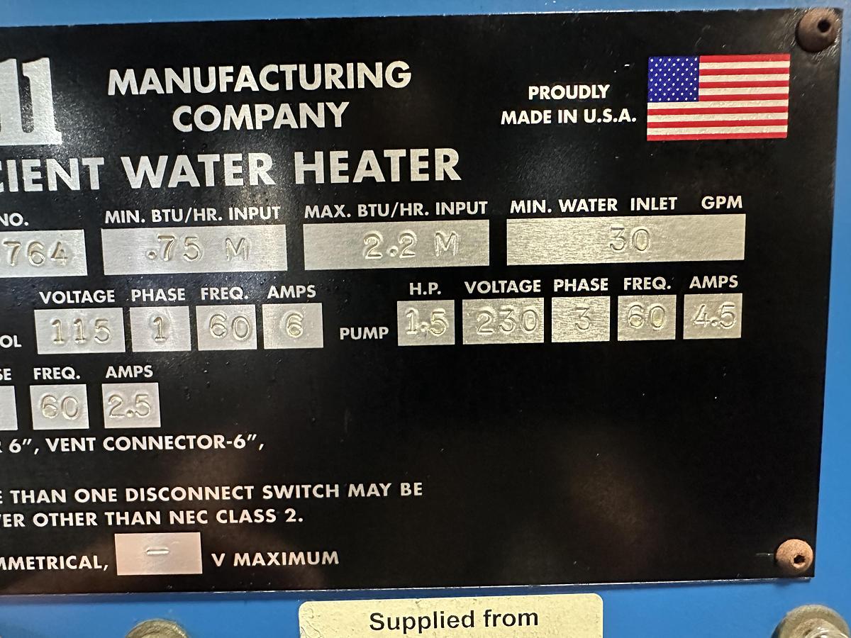 Used Ludell 2.2mmBTU Water Heater w/tank