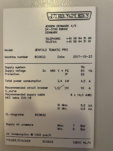 Used Jensen sorting small piece folder