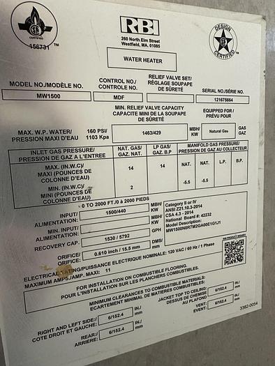Used RBI water heater with storage tank
