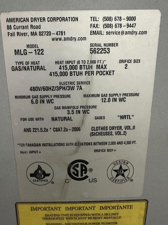 Used ADC/MILNOR MLG-122