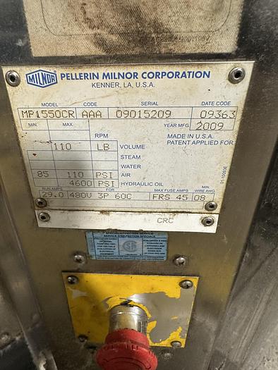 Used 2009 Milnor hydraulic extraction press