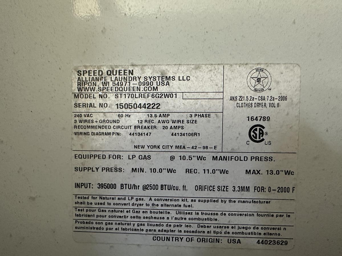 Used 2015 SPEED QUEEN ST170 LP GAS