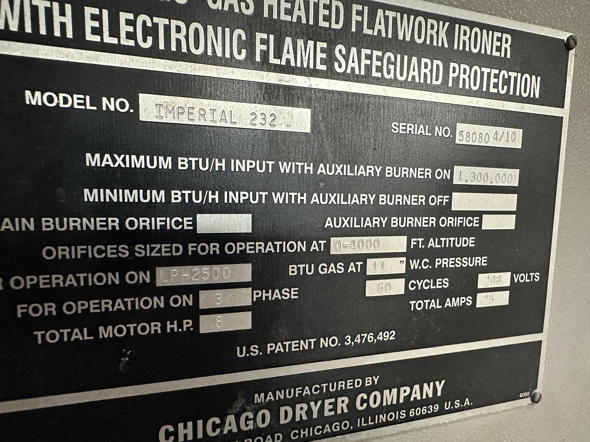 Used 2010 Chicago Dryer Imperial 232 LP gas ironer