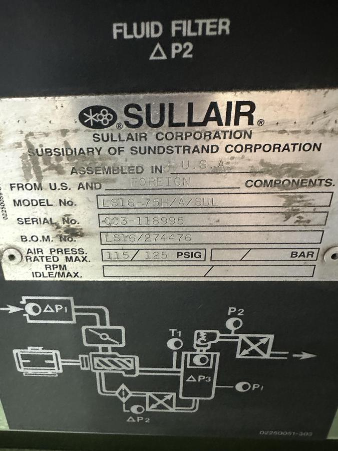 Used 1995 Sullair screw compressor