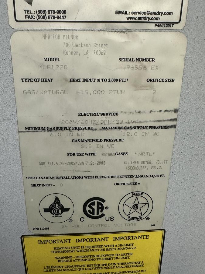 Used ADC/MILNOR MLG-122D