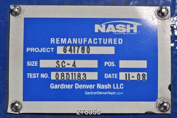 Used Nash SC4 Nash Vacuum Pump, Model Sc4, Test # 0801183. Unused Since Rebuilt #27805