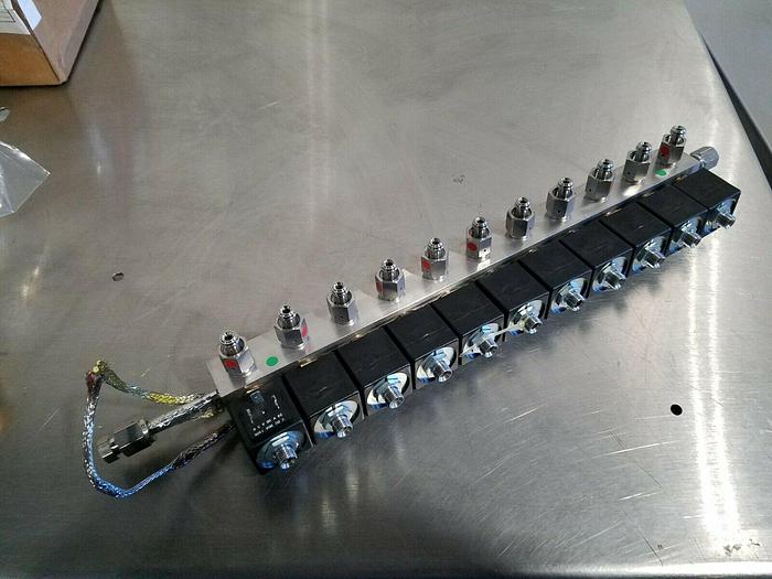 Used Solenoid Valve Manifold 11 Valves All Stainless Steel 24V