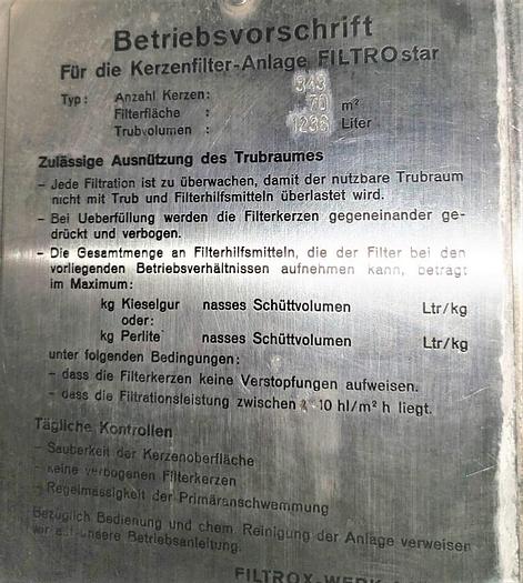 Used Filter, Pressure, S/st, Filtrox, FILTROstar 1500, Beer, DE #S742964
