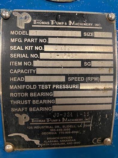 Used THOMAS PUMP & MACHINERY MDL. GTOR2600SV1T4 PUMP