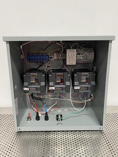Used Hoffman Enclosure w/ 3 Teco Westinghouse L510 AC Drives & IDEC FL1F Smart Relay