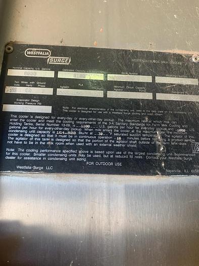 Used 8000gallon Westfalia Surge Bulk Tank