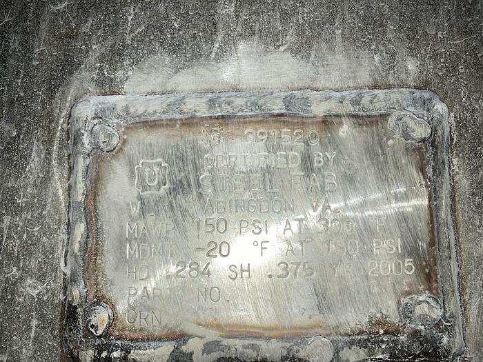 Used Steel Fabricators approximately 1000 gallon vertical 316 L stainless steel air receiver