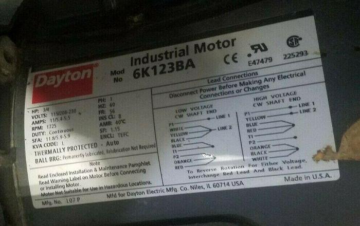 Used Air Blower Exhaust System 3/4 HP 110V 12 inch duct