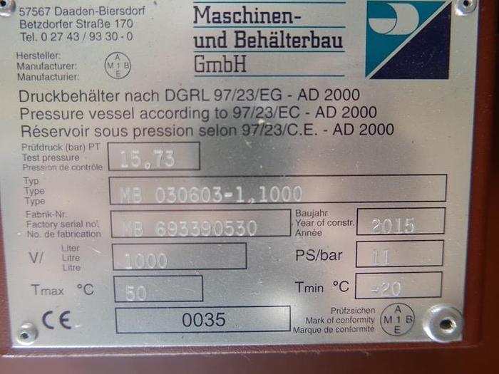 Gebraucht Druckluftbehälter Druckbehaelter MB 030603-1.1000