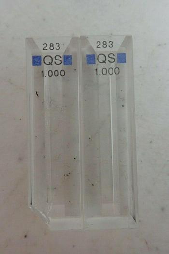 Used (2) Fisher Scientific 283 QS 1.000 14-385-914A Quartz Semimicro Cells Cuvettes