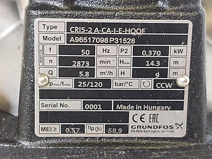 Kreiselpumpe, CRI5-2A-CA-I-E-HQQE, 9/14,3m, 5,8m³ Grundfos neu