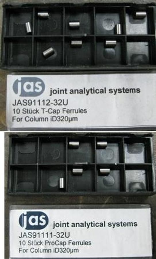 Used QTY. 13. JAS JOINT ANALYTICAL SYSTEMS FERRULES T-CAP FERRULES