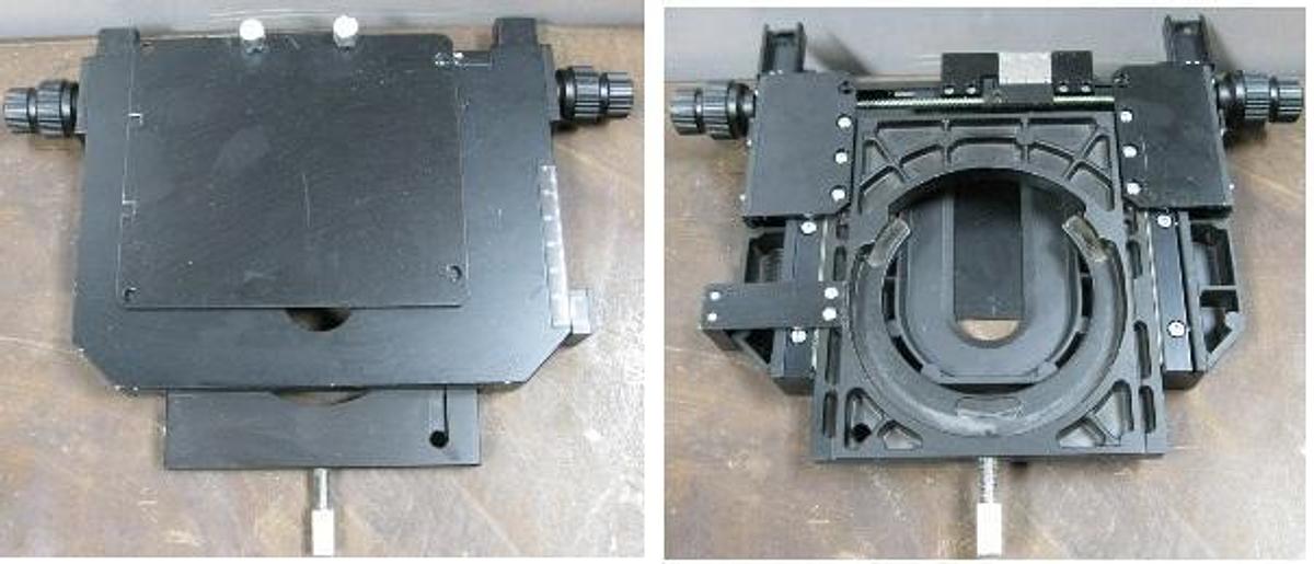 Used OLYMPUS AB0185-2 MICROSCOPE X-Y AXIS STAGE FOR BH-2 SERIES MICROSCOPES MADE IN JAPAN. THE OLYMPUS AB0185-2 IS A MECHANICAL X-Y AXIS STAGE DESIGNED FOR THE OLYMPUS BH-2 (BH2) SERIES MICROSCOPES.
