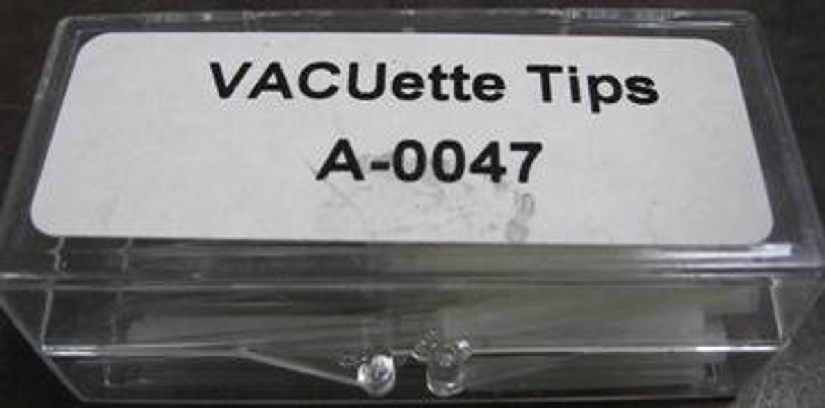 Used QTY. 19. PERKIN ELMER VACUETTE TIPS NO: A-0047.