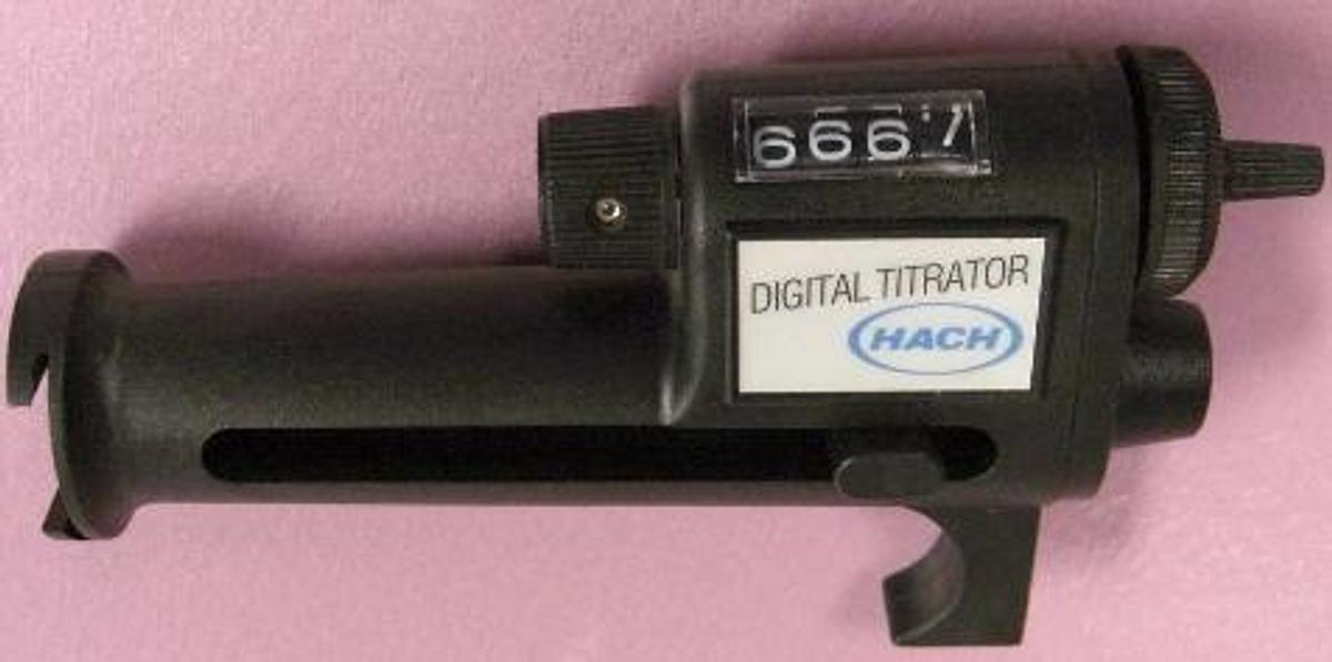 Used QTY. 1. HACH DIGITAL TITRATOR ML = DIGITS DIVIDED BY 800.