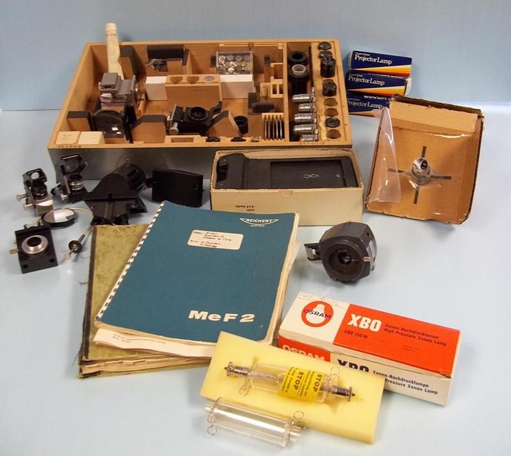 Used QTY. 1. REICHERT MEF2 UNIVERSAL CAMERA MICROSCOPE METALLURGICAL MICROSCOPE FOR