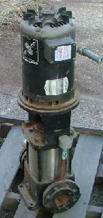 Used QTY. 1. GRUNDFOS PUMP CORPORATION VERTICAL INLINE MULTI-STAGE CR PUMP 3" INLET AND OUTLET. .