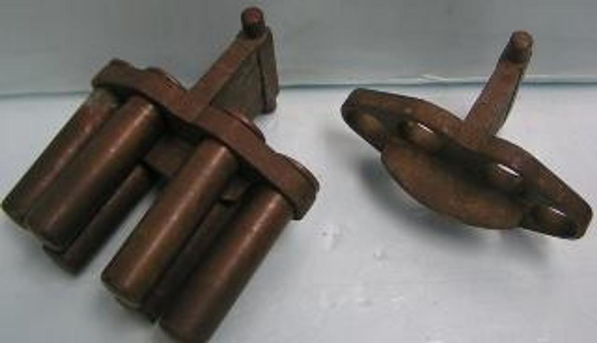 Used QTY. 6. BRASS CENTRIFUGE CUPS 11/16 OF AN INCH WIDE X 3 INCHES DEEP