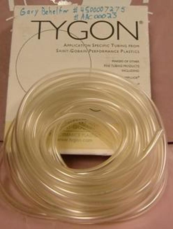 Used FISHER SCIENTIFIC TYGON SAINT-GOBAIN PLASTIC TUBING LOT: 661728 0001 I.D. 5/16 IN. O.D. ½ IN WALL 3/32 IN. LENGTH 50FT FORMULA R-3603