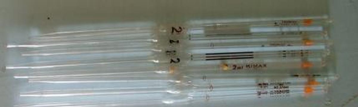 Used QTY. 8. GLASS PIPETTES 2ML