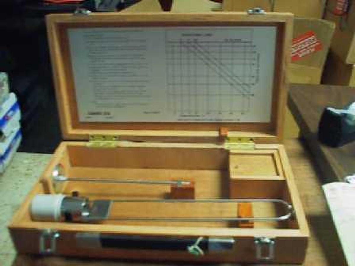 Used QTY. 1. STANHOPE-SETA MODEL SETA 23800 N.A.M.L. DIESO (DIESEL) VISCOSITY TEST KIT USING SETA - ZAHN CUP. COMPLETE IN WOODEN BOX WITH THERMOMETER