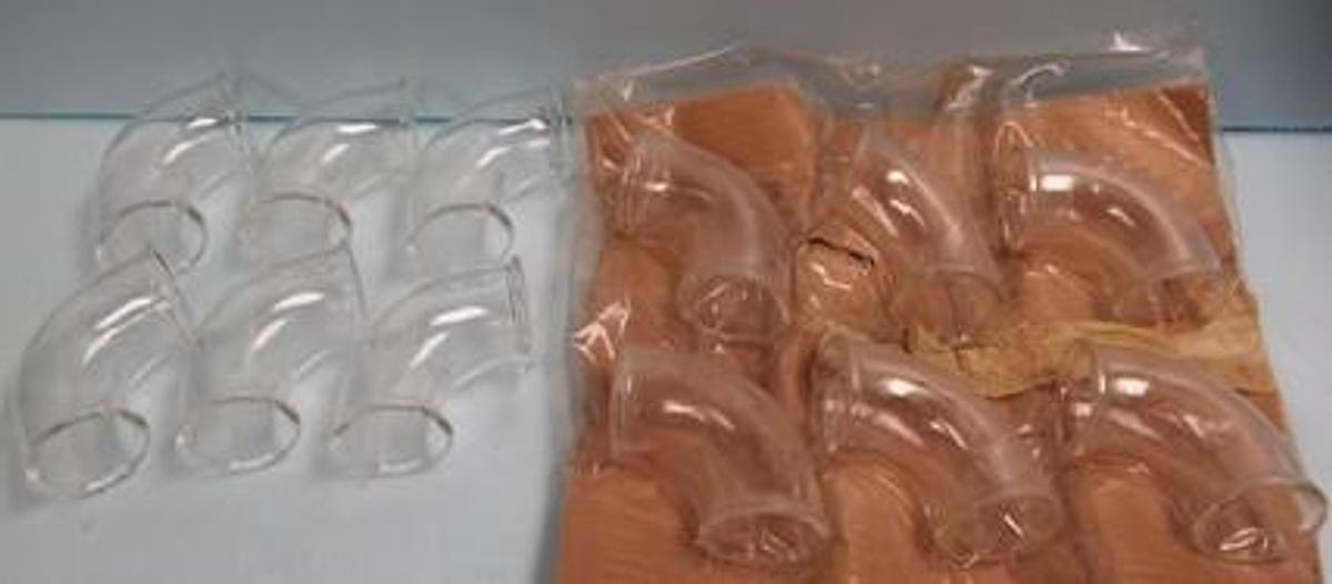 Used 2" SCHOTT GLASS SHORT RADIUS 90 DEG. GLASS DRAIN LINE G 0913 USG BEADED ENDS.