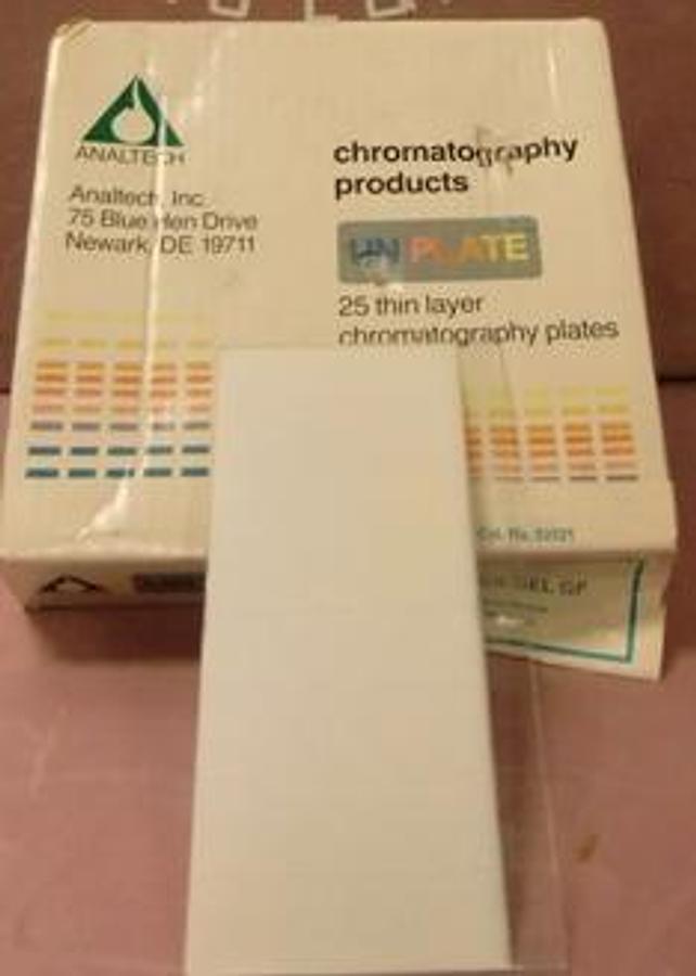 Used ANALTECH CHROMATOGRAPHY PRODUCTS UNIPLATE THIN LAYER CHROMATOGRAPHY PLATES SILICA GEL GF SCORED 10X20 CM 250 MICRONS CAT#02521 34089.